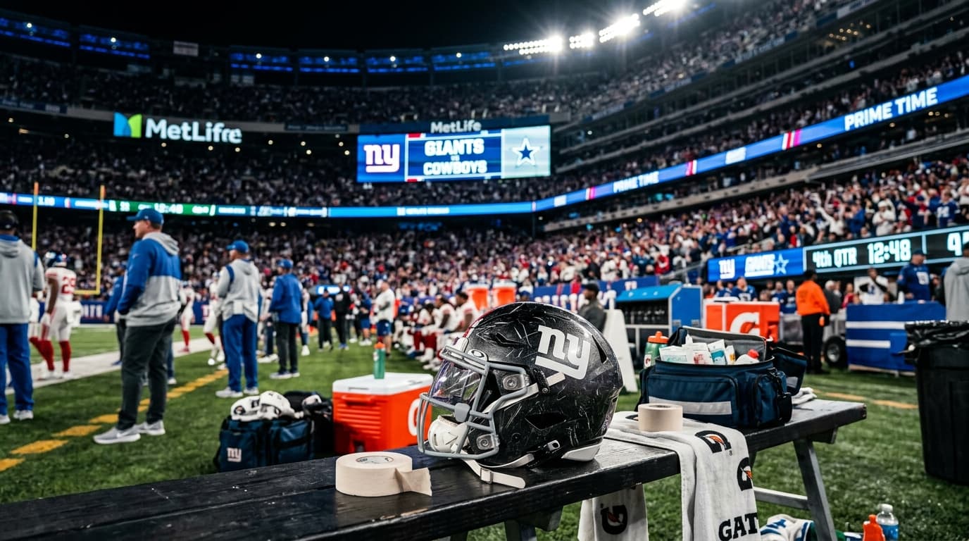 NFL team sideline medical equipment and helmet during game