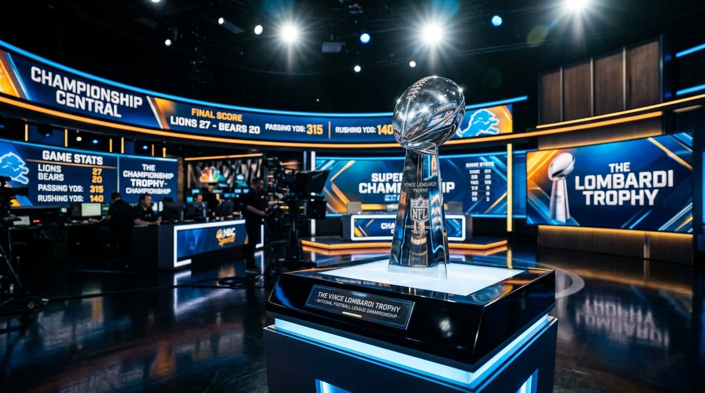 The Vince Lombardi Trophy on display in a studio